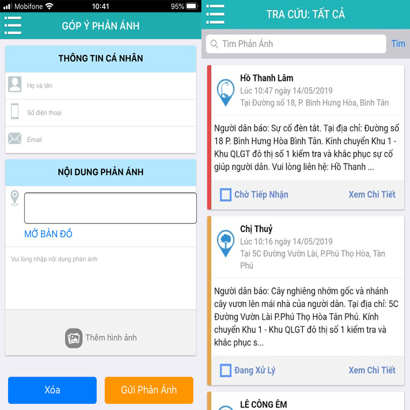 Phản ánh nhanh tại TP.HCM