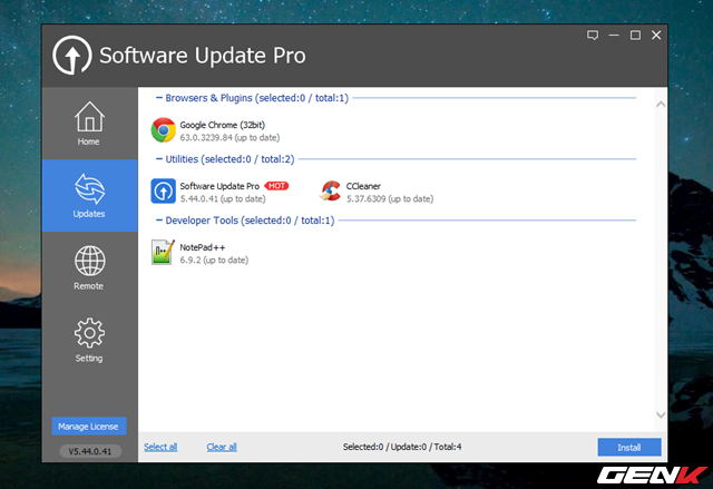 
Bên cạnh lựa chọn cài đặt phần mềm, Glarysoft Software Update Pro còn hỗ trợ người dùng kiểm tra và cài đặt phiên bản mới của phần mềm mà người dùng đã cài đặt ở tab Updates.
