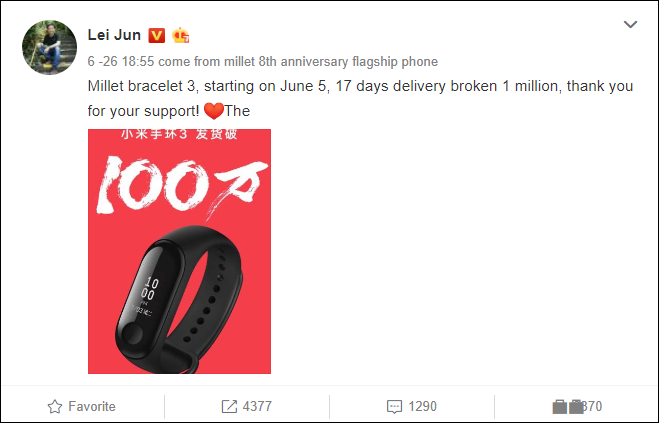1 triệu chiếc Xiaomi Mi Band 3 đã bán sạch chỉ trong 17 ngày