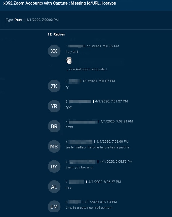 Người dùng trên diễn đàn Dark Web vui mừng khi thấy thông tin tài khoản Zoom được chia sẻ