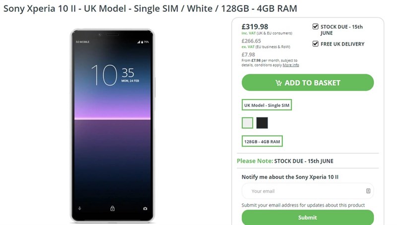 Sony Xperia 10 II đã ra mắt nhưng giá bán thì chưa được công bố, tin vui là giá bán của smartphone này vừa được xác nhận từ 1 nhà bán lẻ ở Anh