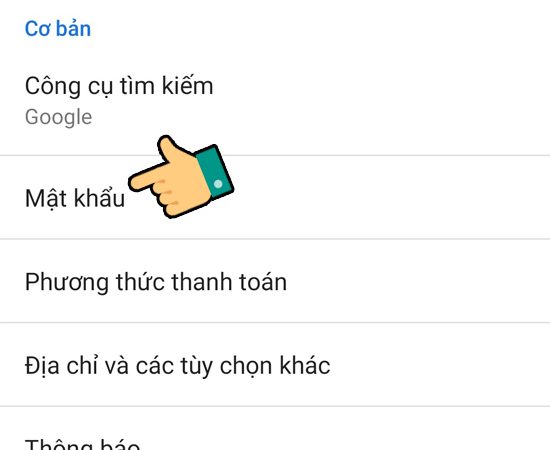 Bước 3: Chọn tiếp mục Mật khẩu