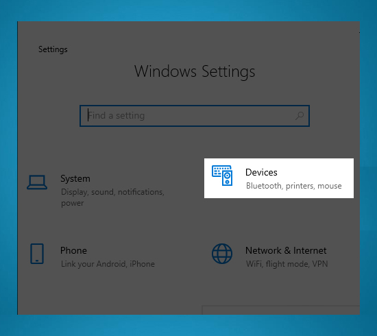 Vào Windows Settings sau đó nhấn vào Devices.