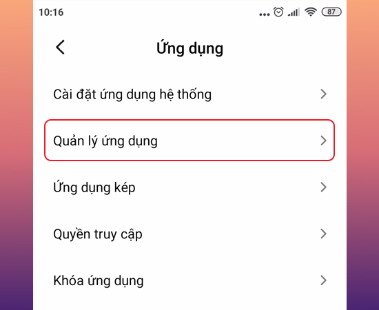 Chọn Quản lý ứng dụng