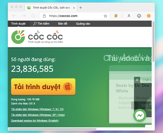 Các bạn truy cập vào trang chủ của Cốc Cốc. Sau đó nhấp chọn 