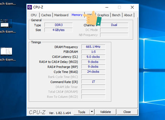 Chọn vào tab Memory để kiểm tra thông số RAM trên máy tính