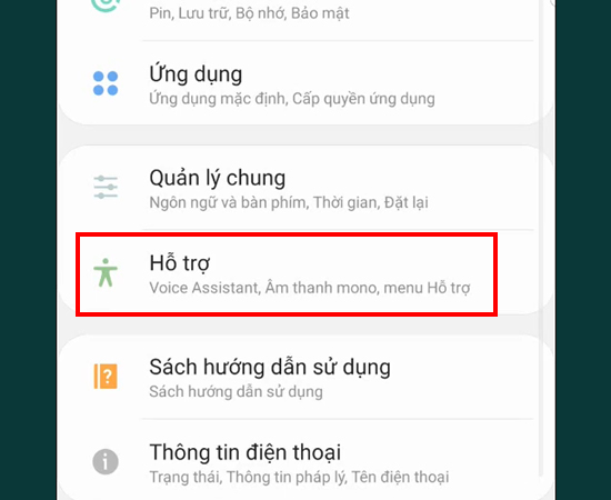 Bước 2: Chọn Hỗ trợ.