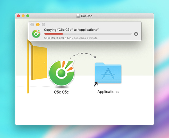 Sau khi tải về xong các bạn mở file cài đặt. tiếp đến tại thư mục cài đặt của Cốc Cốc, các bạn kéo và thả icon của chương trình vào thư mục 