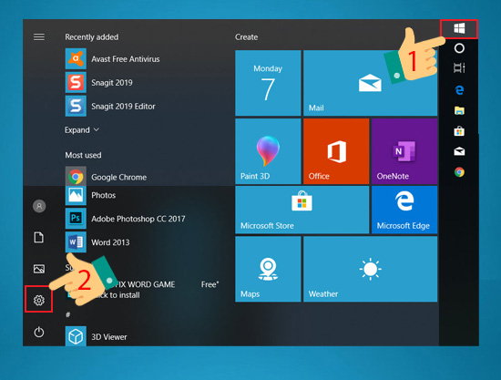 Chọn Start menu rồi nhấn tiếp vào Cài đặt hoặc sử dụng tổ hợp phím Windows+I mở giao diện Windows Settings