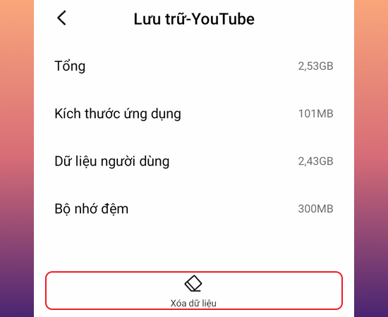 Chọn Xóa dữ liệu