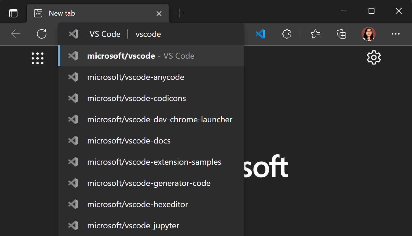 Type in your browser and search a GitHub repository to open in vscode.dev