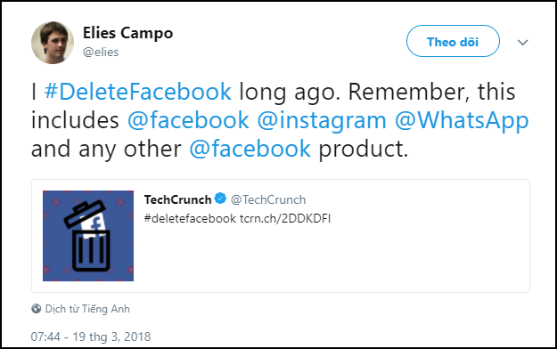  Tôi còn xóa Facebook từ lâu rồi cơ. Và nhớ là giờ Instagram hay WhatsApp cũng chung một giuộc với Facebook đó nhé. 