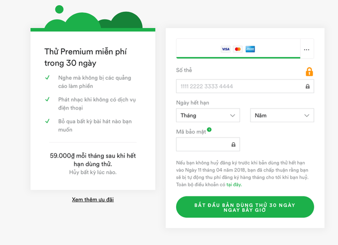  Mức giá cho dịch vụ Spotify Premium tại VN là 59.000 đồng/tháng (người dùng vẫn có thể sử dụng gói miễn phí nếu không muốn trả tiền) 