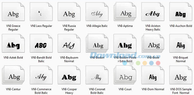 Bộ font VNI đầy đủ cho máy tính